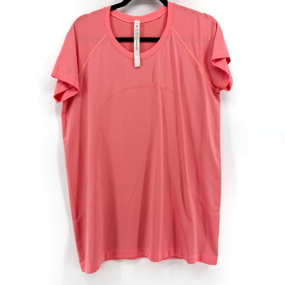 Lululemon Swifty Tech Short Sleeve Tee Hip Length Size 18 Bright Coral Athletic